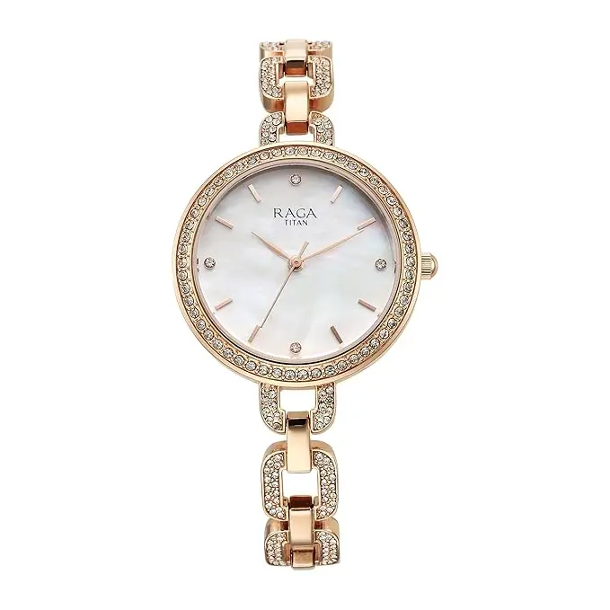 Titan Raga Showstopper Quartz Analog Mother of Pearl Dial Metal Strap Watch for Women