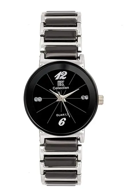 IIK COLLECTION Watches for Women Round Studded Dial Girls Watches |Analogue Movemnet Ladies Watch|Long Battery Life| Adjustable Bracelet Chain Strap|Double Lock Clasp Safety Watches for Girls.