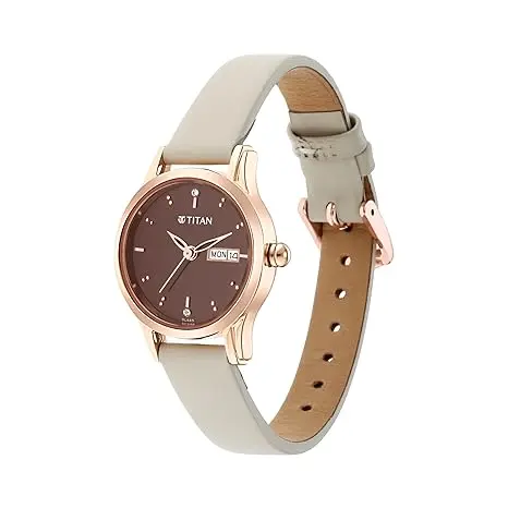 Titan Women's Lagan Chic: Studded Brown Dial Leather Analog Watch with & Elegant Hands