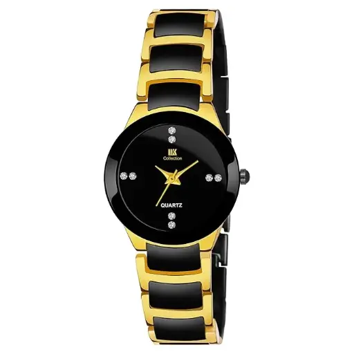 IIK COLLECTION Watches for Women Round Studded Dial Girls Watches |Analogue Movemnet Ladies Watch|Long Battery Life| Adjustable Bracelet Chain Strap|Double Lock Clasp Safety Watches for Girls.