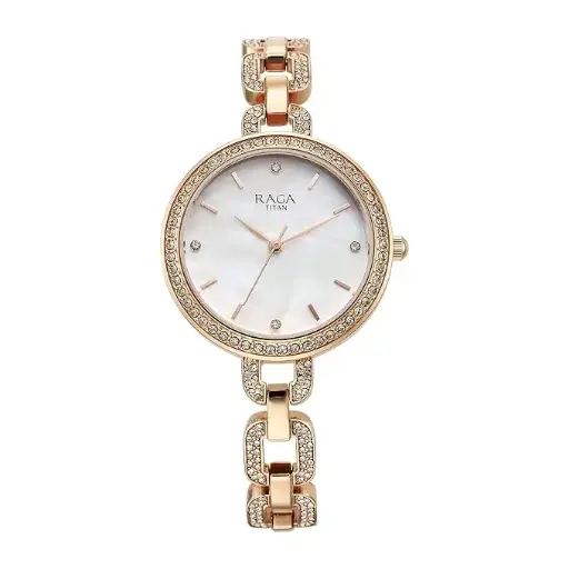 Titan Raga Showstopper Quartz Analog Mother of Pearl Dial Metal Strap Watch for Women